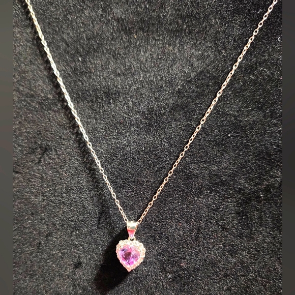 VTG 925 Amethyst & CZ Heart Necklace by UD - Picture 1 of 11